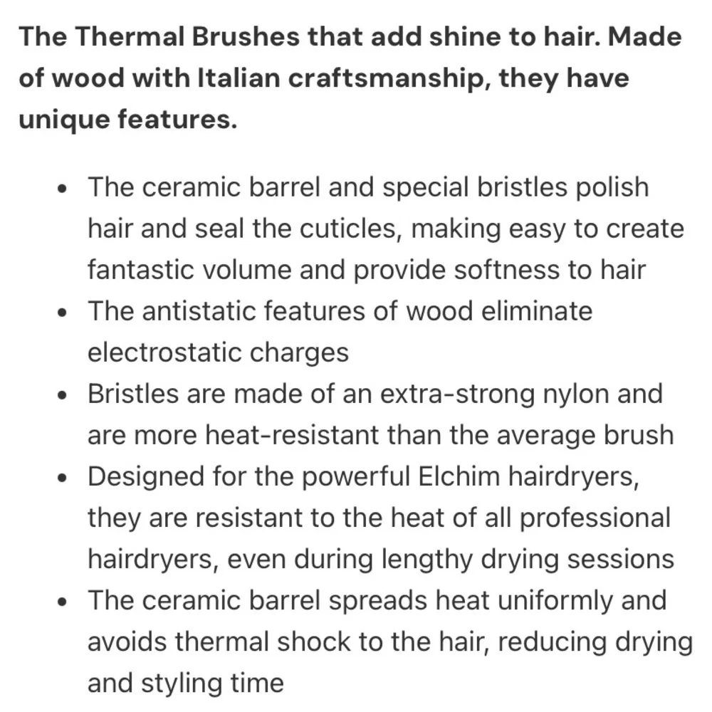 Elchim Thermal Round Blow Drying Hair Brush Ceramic Barrel Wooden Handle 1 1/4”